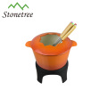 Buntes Emaille-Gusseisen-Fondue-Set